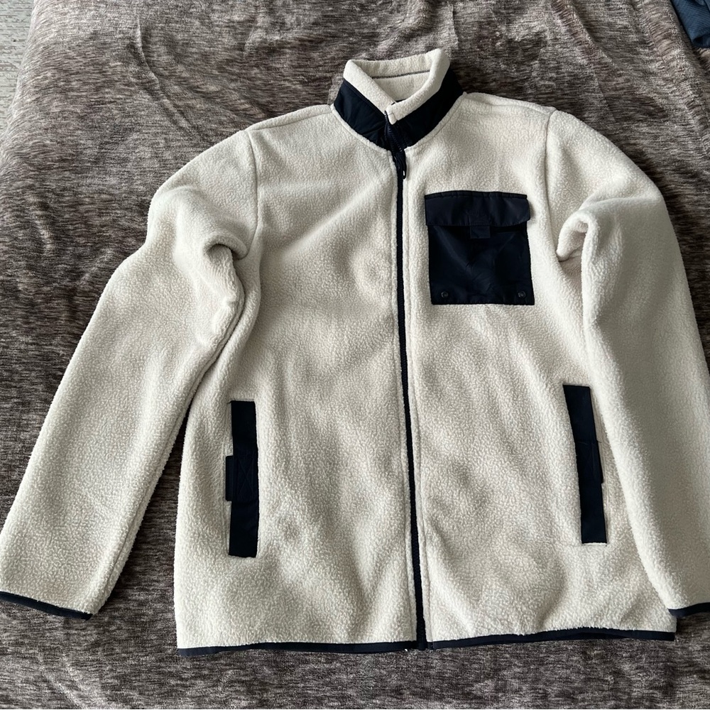 Men's Zip-Up Sweater in Cream and Black